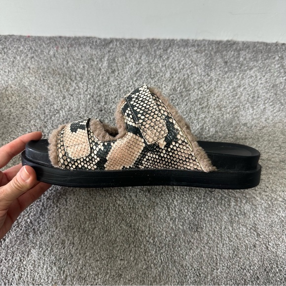 Aerosoles Olivia Faux Shearling Snake Buckle Slide Sandals